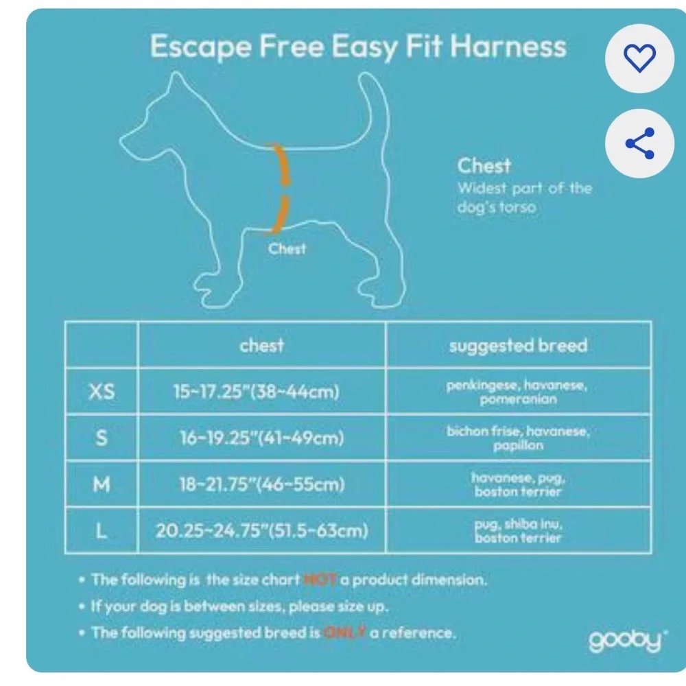 Gooby Escape Free sport Easy Fit Dog Harness, Turquoise NWT S